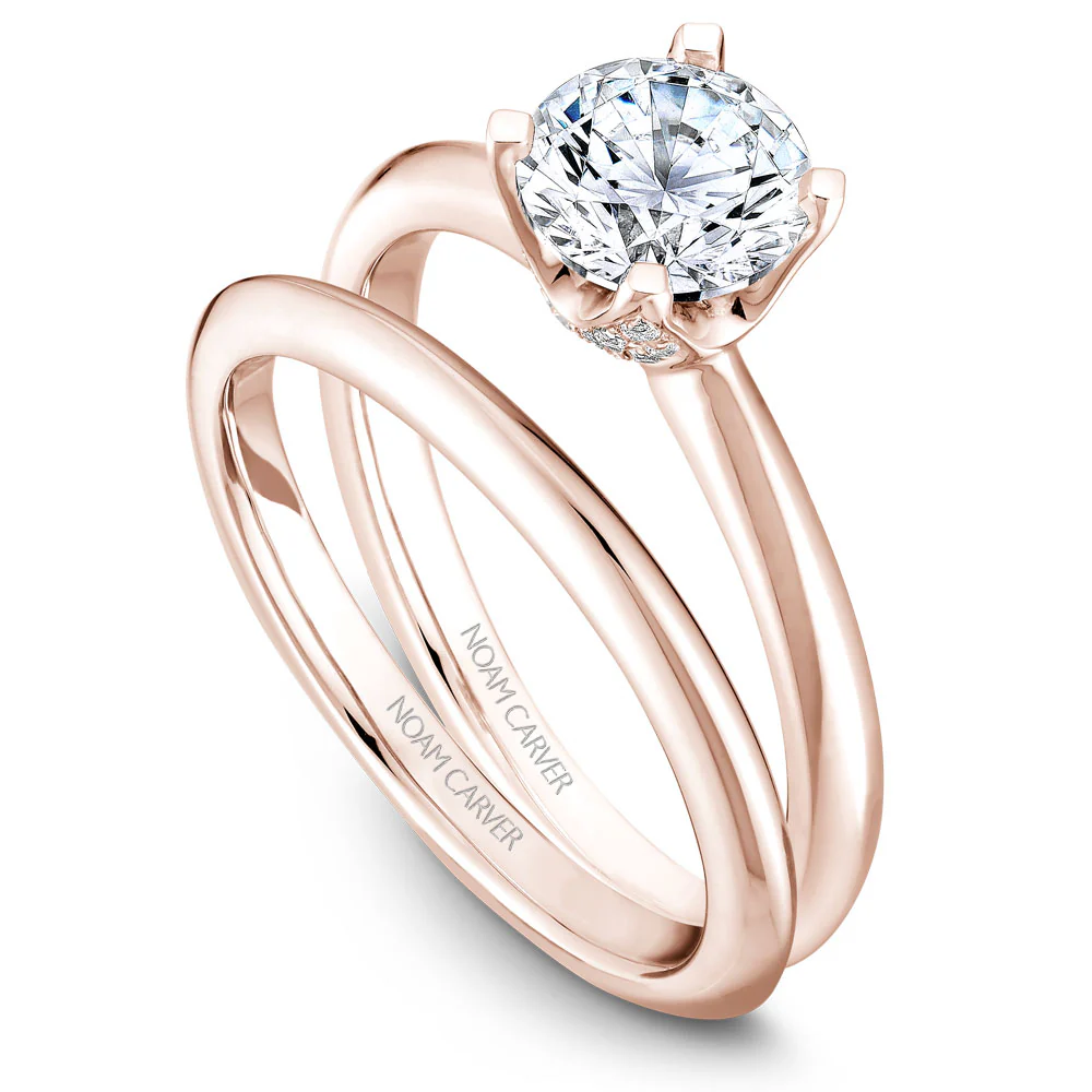 Noam Carver Rose Gold Solitaire Engagement Ring Setting with Diamond Crown (0.13 CTW) - Image 4