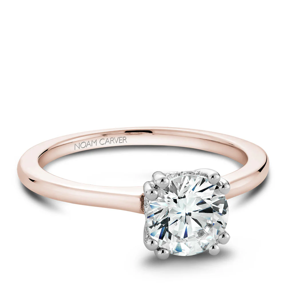 Noam Carver Rose Gold Solitaire Engagement Ring Setting with White Gold Diamond Centerpiece (0.06 CTW) - Image 2