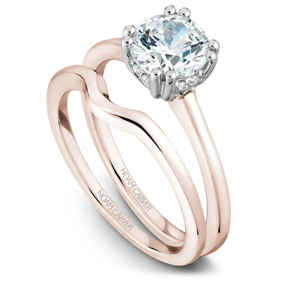 Noam Carver Rose Gold Solitaire Engagement Ring Setting with White Gold Diamond Centerpiece (0.06 CTW) - Image 3