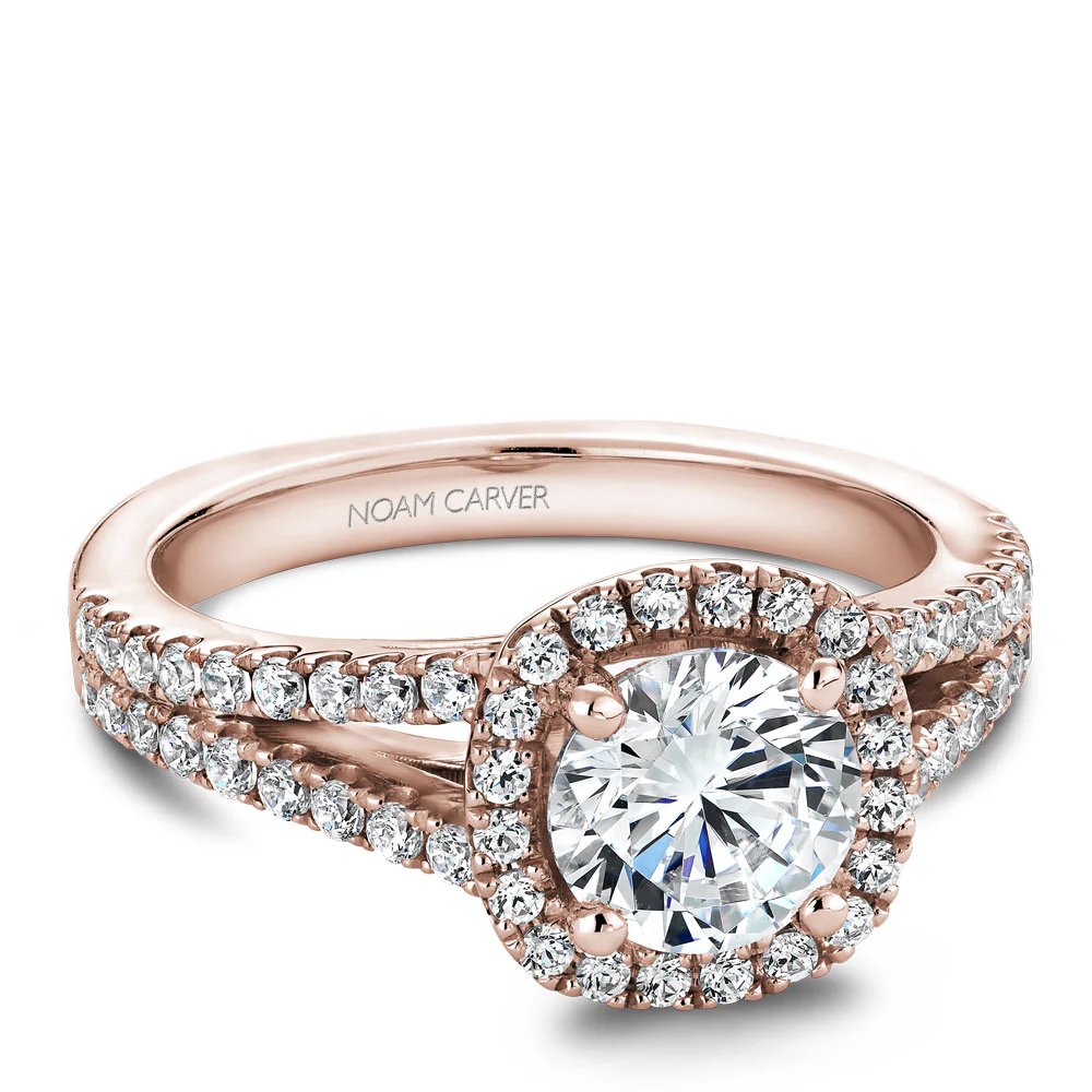 Noam Carver Rose Gold Split Shank Diamond Engagement Ring Setting with Halo (0.50 CTW) - Image 2