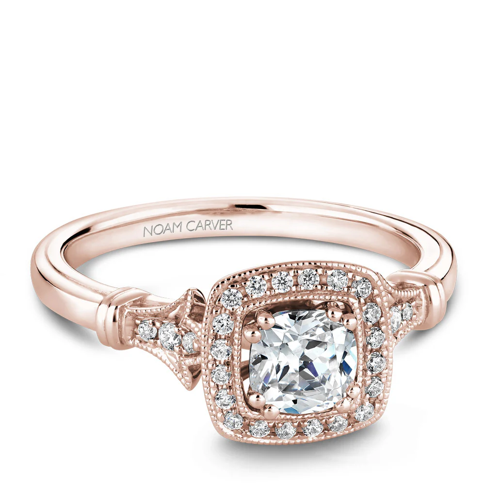 Noam Carver Rose Gold Vintage Diamond Engagement Ring Setting with Milgrain Accents and Halo (0.15 CTW) - Image 2