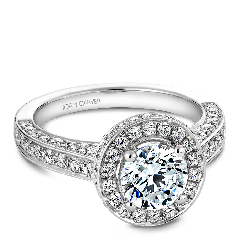 Noam Carver White Gold 3-Sided Channel Set Diamond Engagement Ring Setting with Halo (1.11 CTW) - Image 2