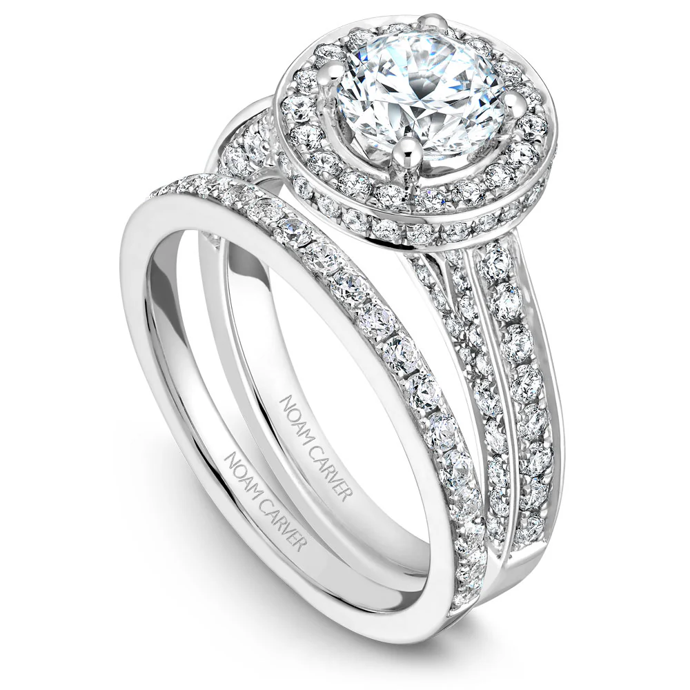 Noam Carver White Gold 3-Sided Channel Set Diamond Engagement Ring Setting with Halo (1.11 CTW) - Image 4