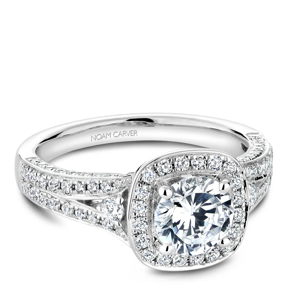 Noam Carver White Gold 3-Sided Channel Set Diamond Engagement Ring Setting with Halo - Image 2