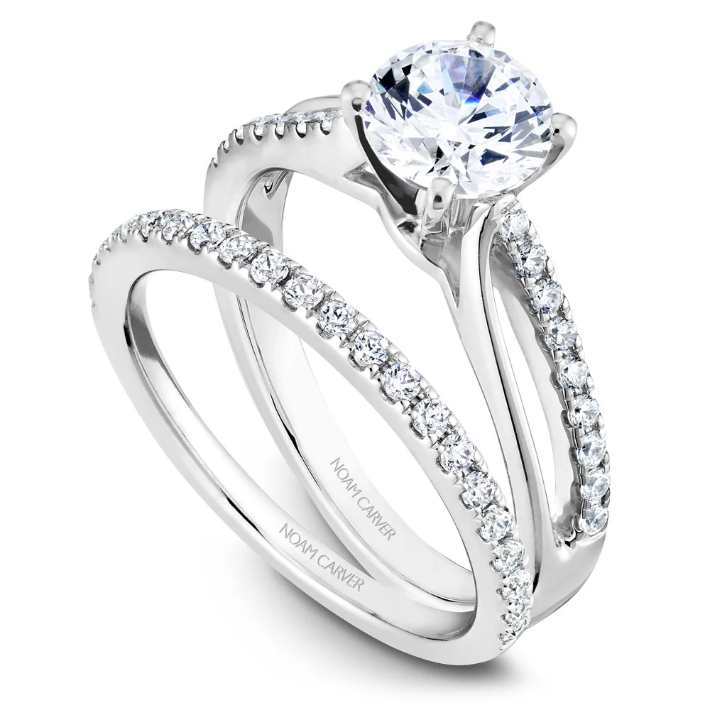 Noam Carver White Gold and Diamond Split Shank Engagement Ring (0.16 CTW) - Image 4