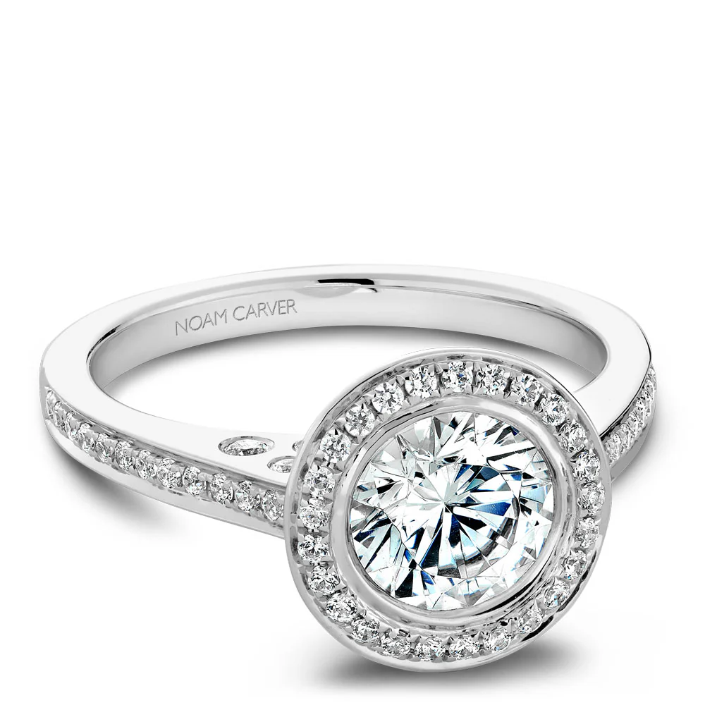 Noam Carver White Gold Bezel Diamond Halo Engagement Ring Setting (0.29 CTW) - Image 2