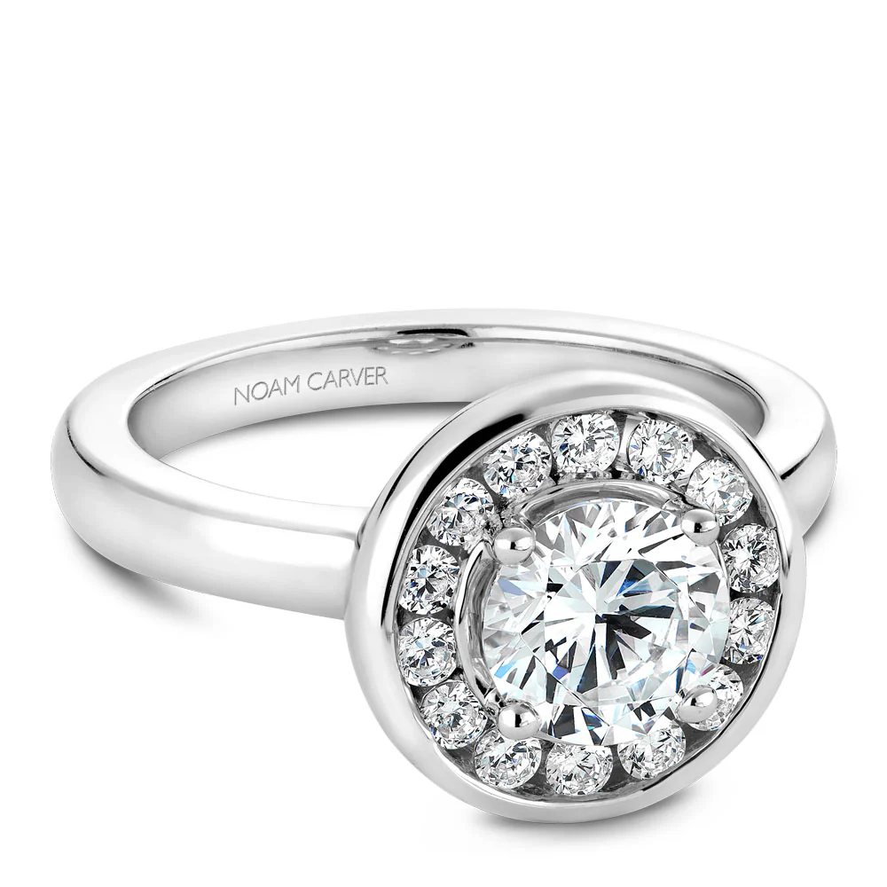 Noam Carver White Gold Bezel Diamond Halo Engagement Ring Setting (0.37 CTW) - Image 2