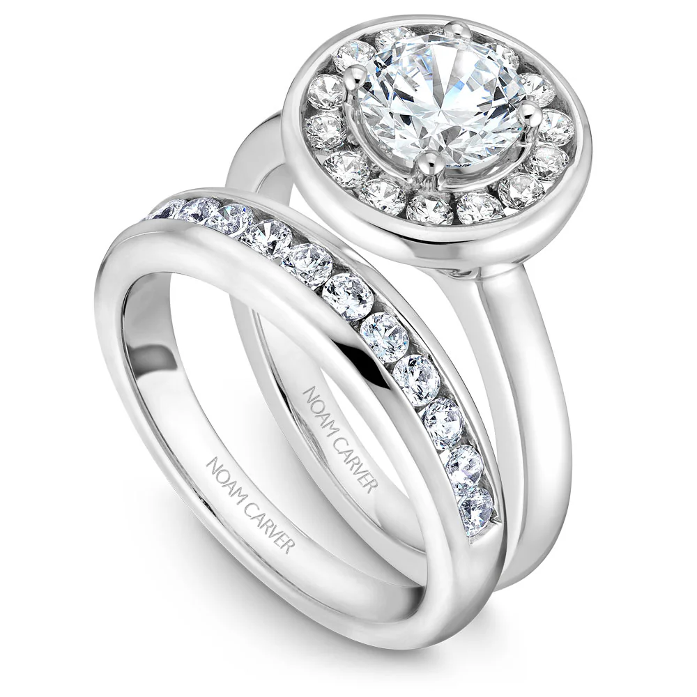 Noam Carver White Gold Bezel Diamond Halo Engagement Ring Setting (0.37 CTW) - Image 4