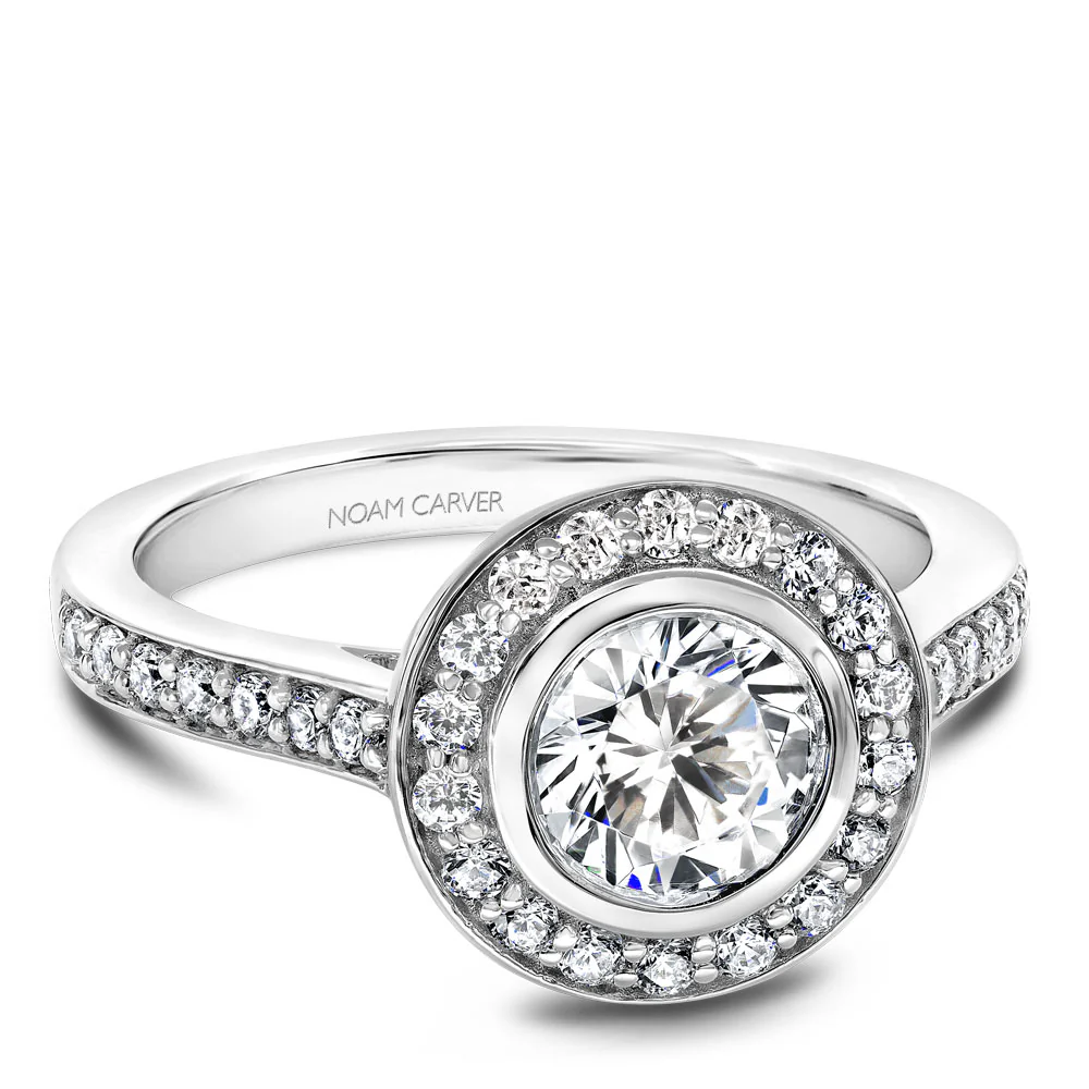 Noam Carver White Gold Bezel Diamond Halo Engagement Ring Setting (0.44 CTW) - Image 2
