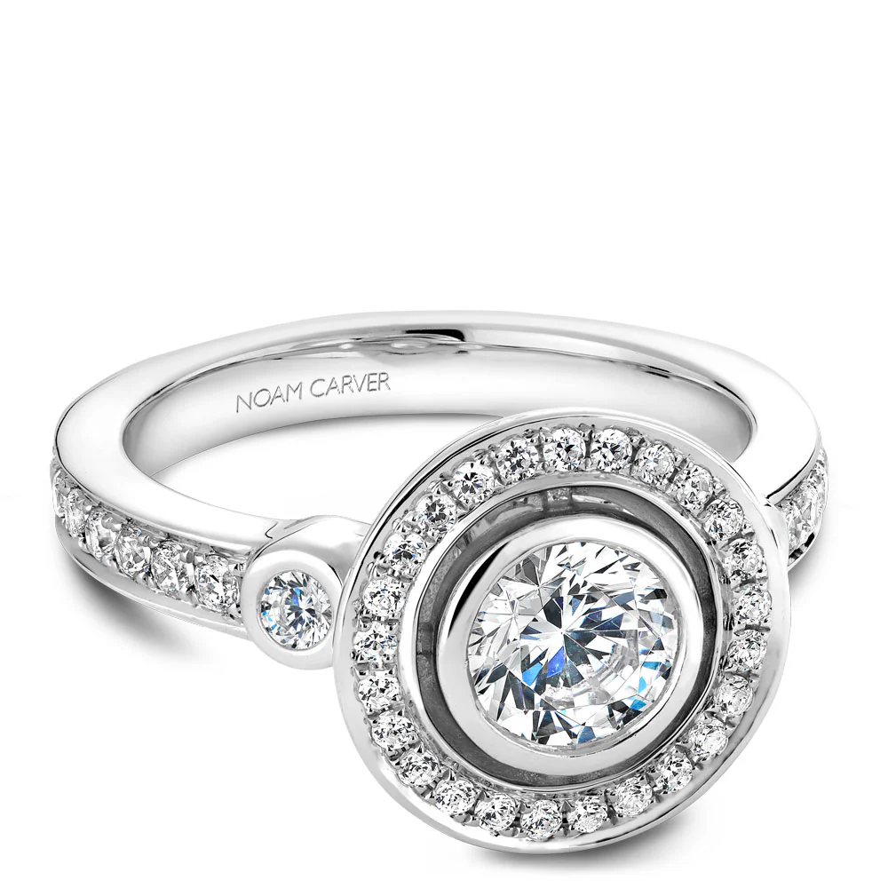 Noam Carver White Gold Bezel Set Diamond Halo Engagement Ring Setting(0.49 CTW) - Image 2