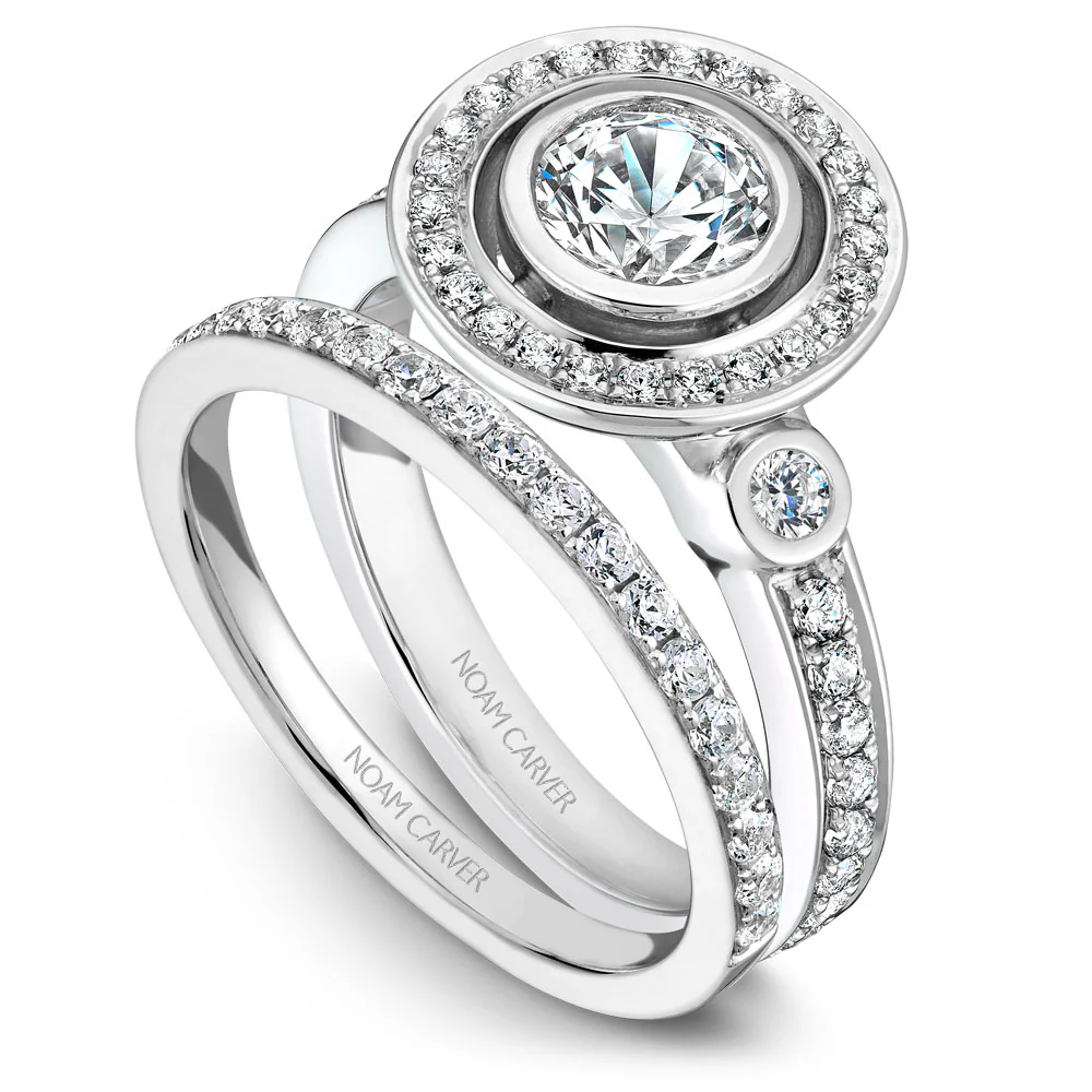 Noam Carver White Gold Bezel Set Diamond Halo Engagement Ring Setting(0.49 CTW) - Image 4