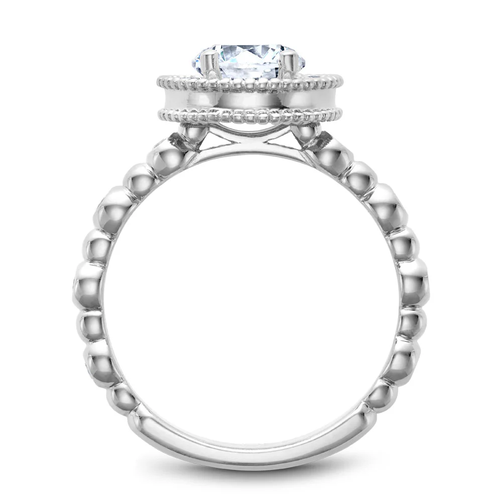 Noam Carver White Gold Bezel Set Diamond Shank Engagement Ring Setting with Halo and Milgrain (0.27 CTW) - Image 3