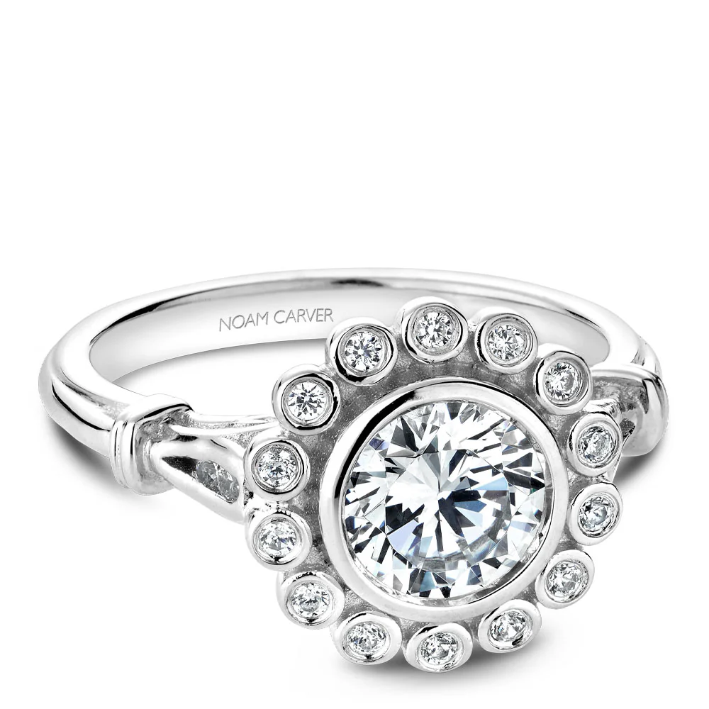 Noam Carver White Gold Bezel Set Floral Halo Engagement Ring Setting with Accents (0.15 CTW) - Image 2