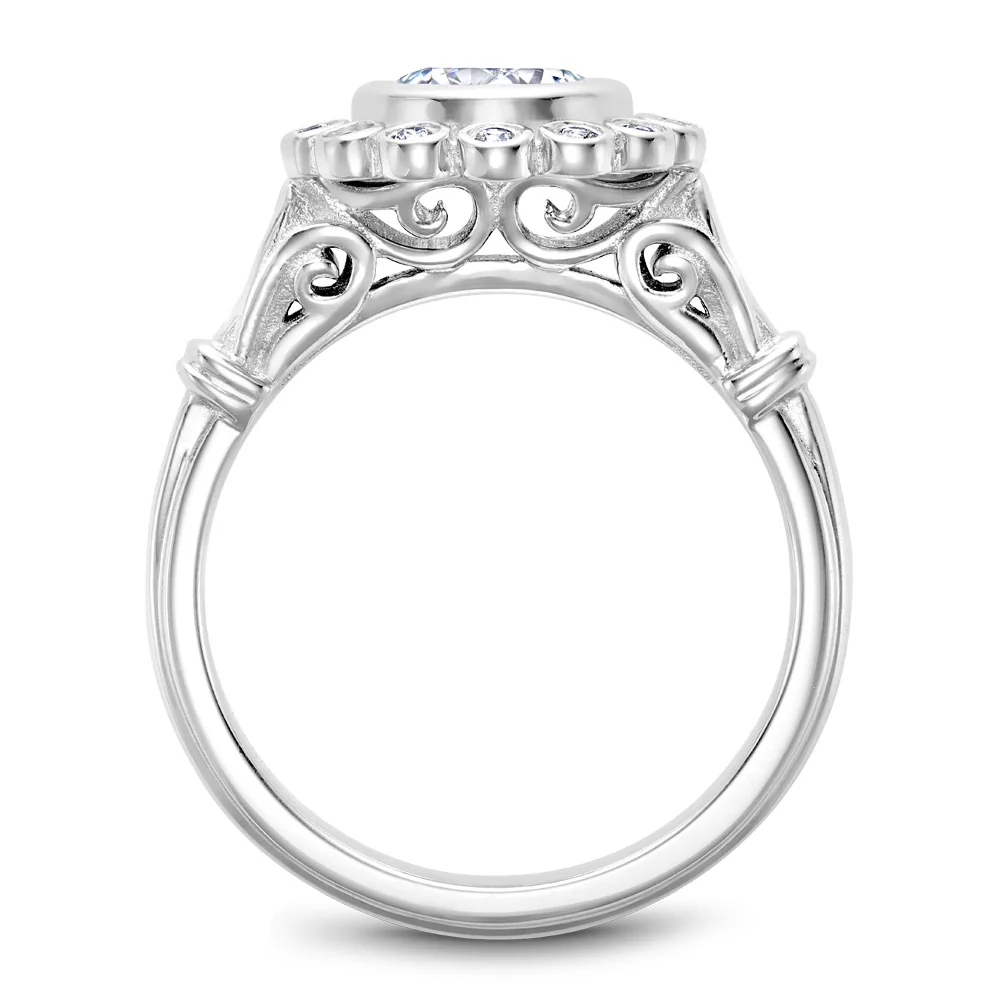 Noam Carver White Gold Bezel Set Floral Halo Engagement Ring Setting with Accents (0.15 CTW) - Image 3