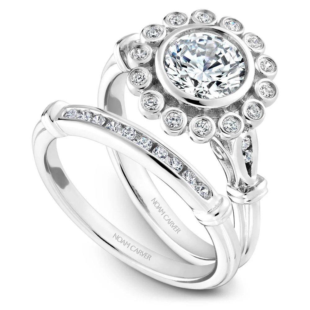 Noam Carver White Gold Bezel Set Floral Halo Engagement Ring Setting with Accents (0.15 CTW) - Image 4