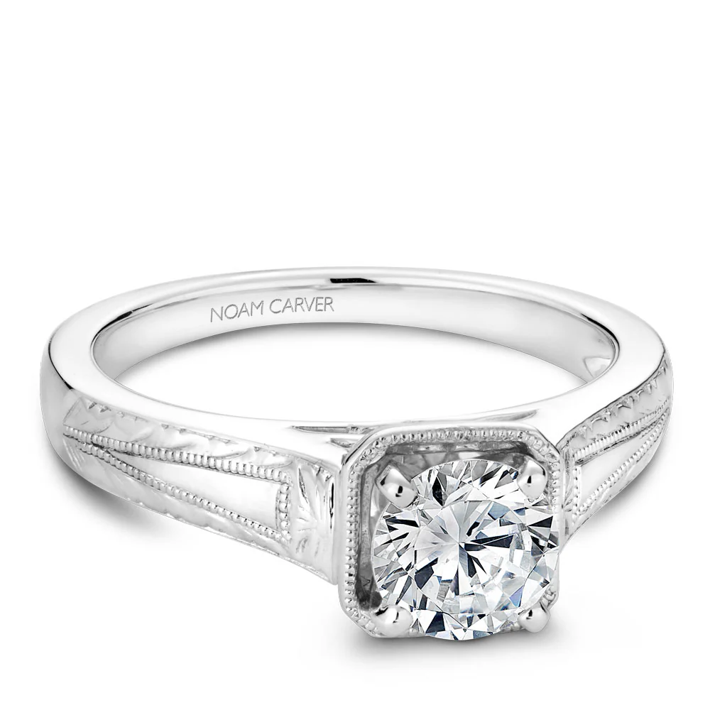 Noam Carver White Gold Carved Edge Engagement Ring Setting - Image 2