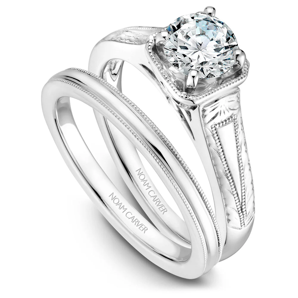 Noam Carver White Gold Carved Edge Engagement Ring Setting - Image 4