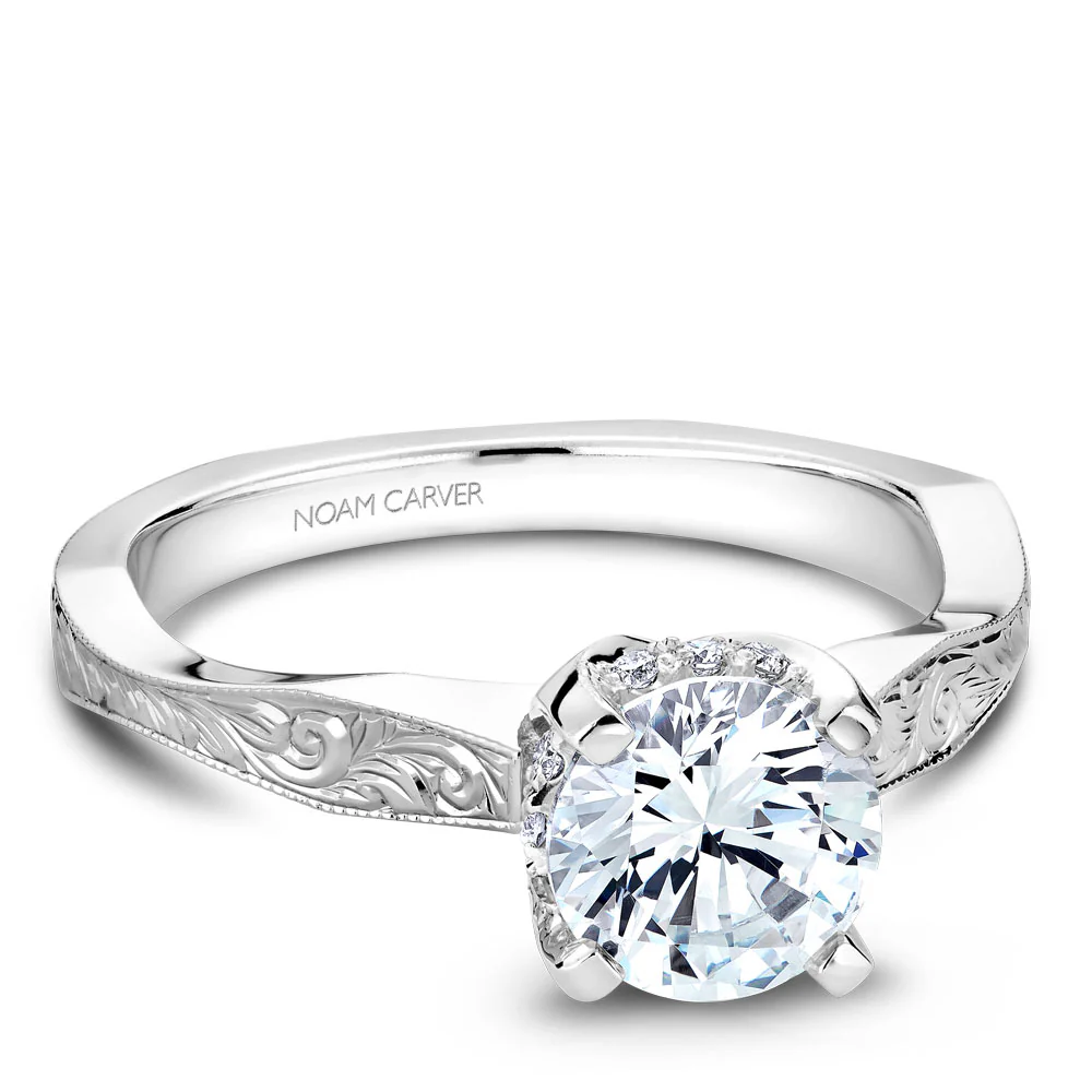 Noam Carver White Gold Carved Euro Shank Engagement Ring Setting (0.09 CTW) - Image 2