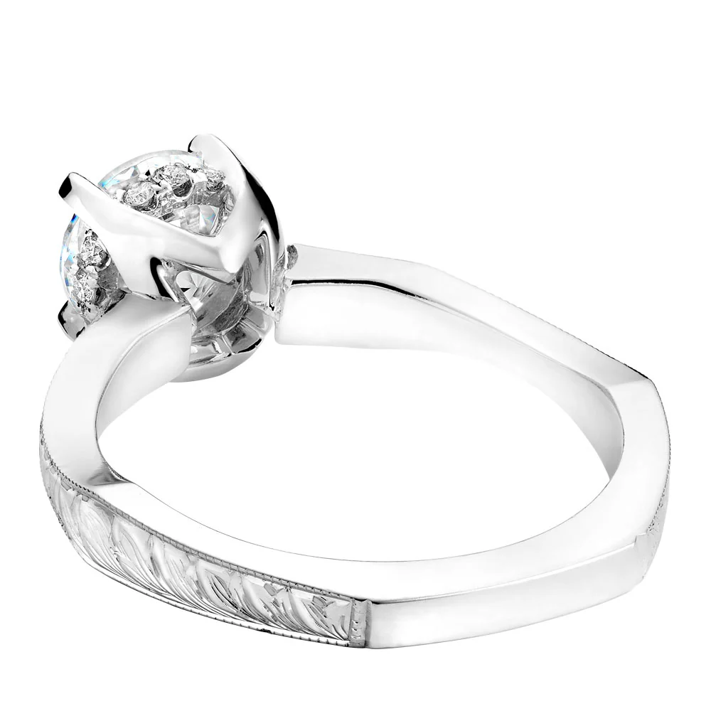 Noam Carver White Gold Carved Euro Shank Engagement Ring Setting (0.09 CTW) - Image 3