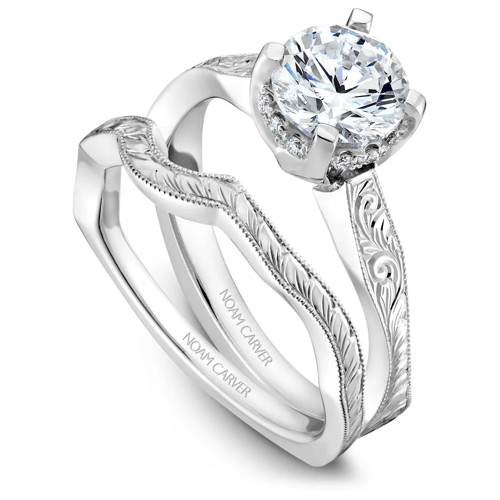 Noam Carver White Gold Carved Euro Shank Engagement Ring Setting (0.09 CTW) - Image 4