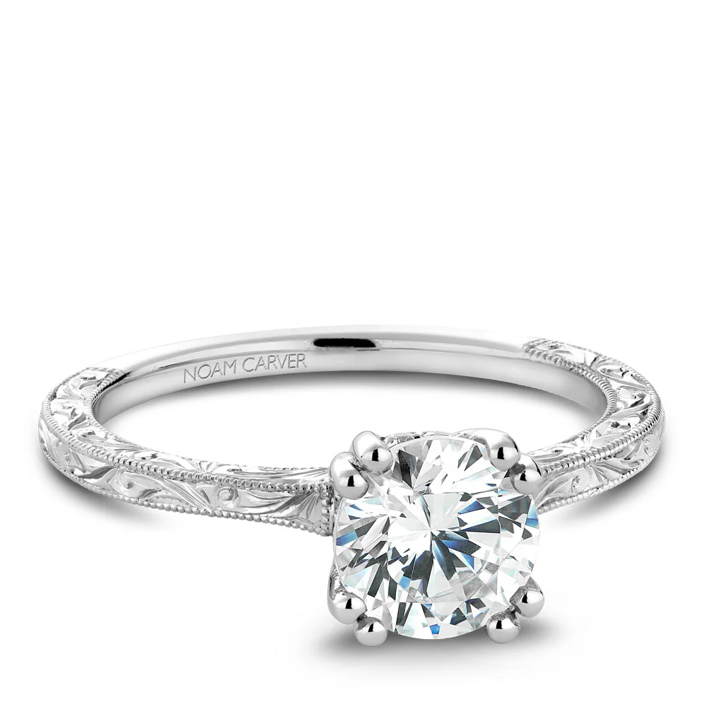 Noam Carver White Gold Carved Shank Engagement Ring Setting (0.06 CTW) - Image 2