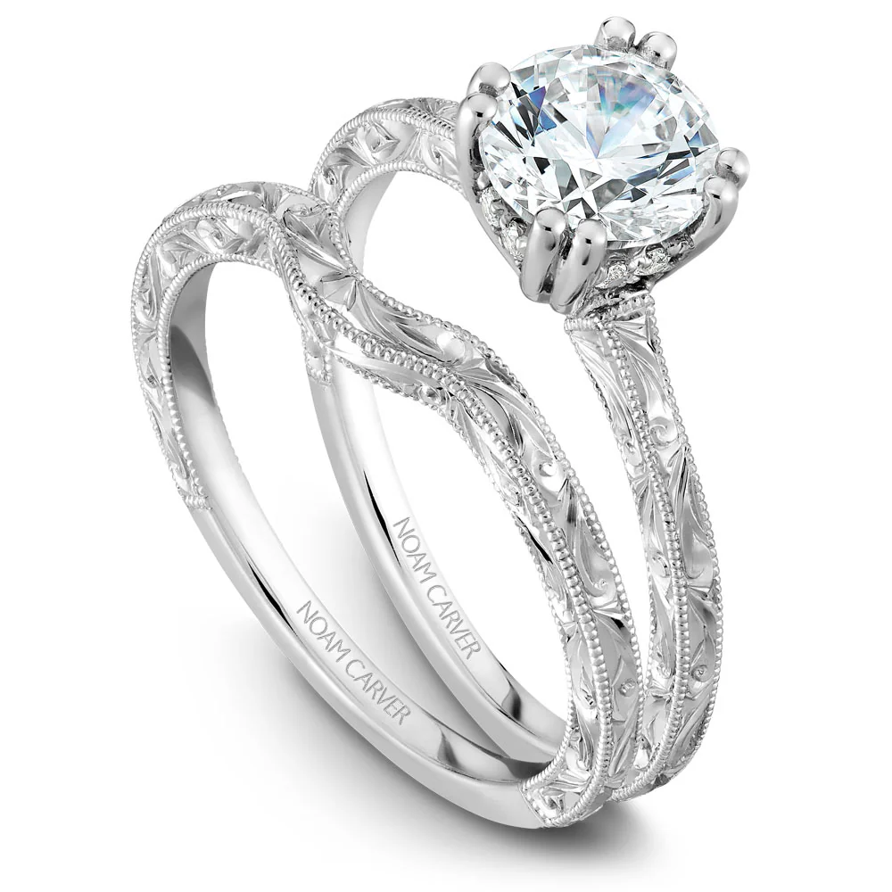 Noam Carver White Gold Carved Shank Engagement Ring Setting (0.06 CTW) - Image 3