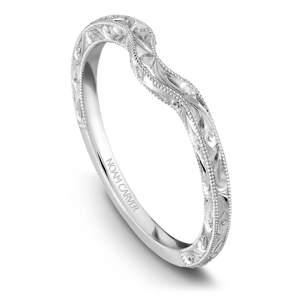 Noam Carver White Gold Carved Shank Engagement Ring Setting (0.06 CTW) - Image 4
