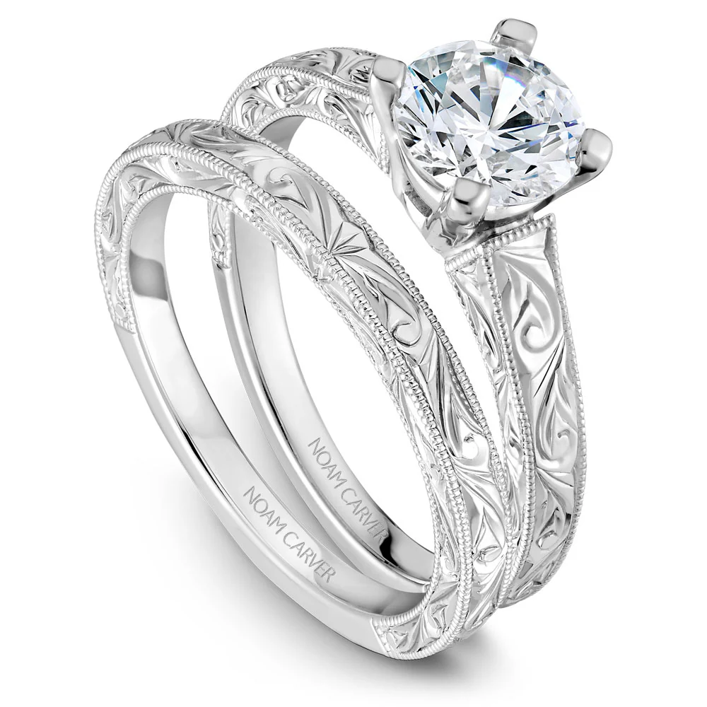 Noam Carver White Gold Carved Shank Engagement Ring Setting - Image 3
