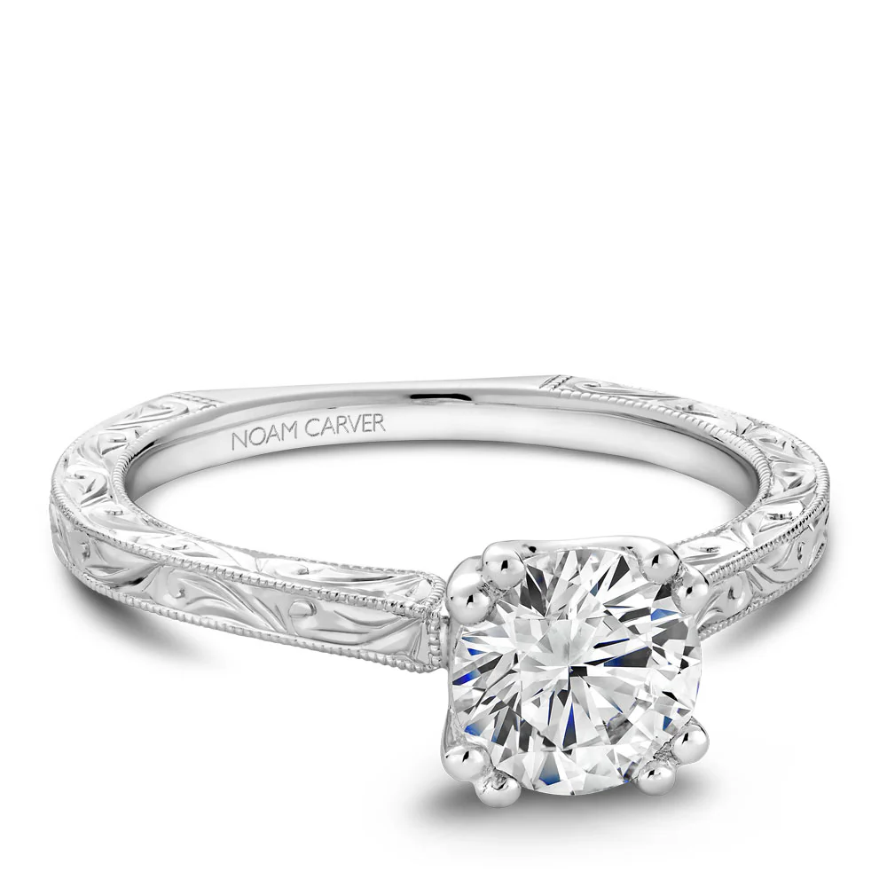 Noam Carver White Gold Carved Shank Engagement Ring Setting - Image 2