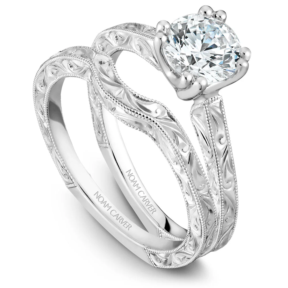 Noam Carver White Gold Carved Shank Engagement Ring Setting - Image 3