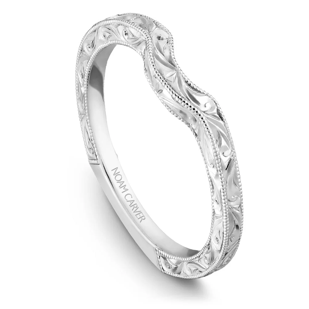 Noam Carver White Gold Carved Shank Engagement Ring Setting - Image 4