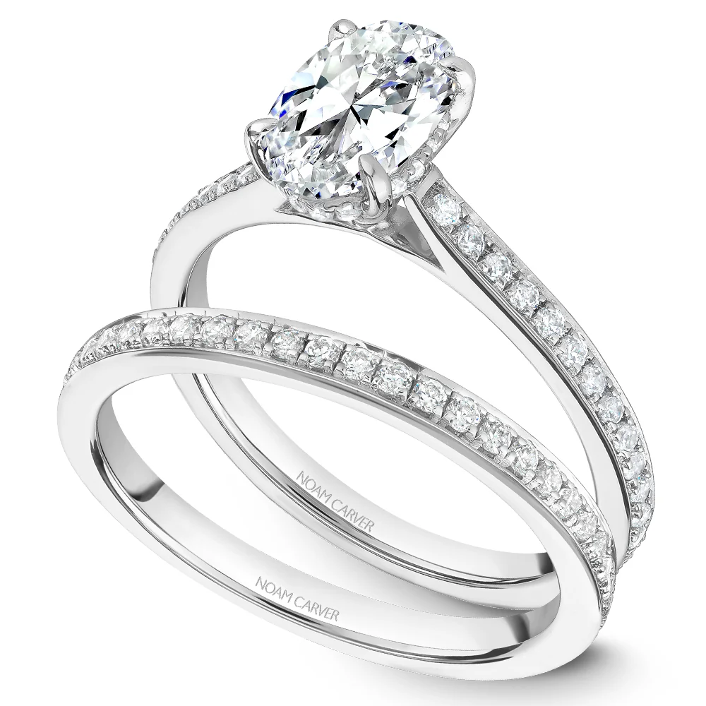 Noam Carver White Gold Channel Set Diamond Engagement Ring Setting with Oval Center Stone (0.32 CTW) - Image 4