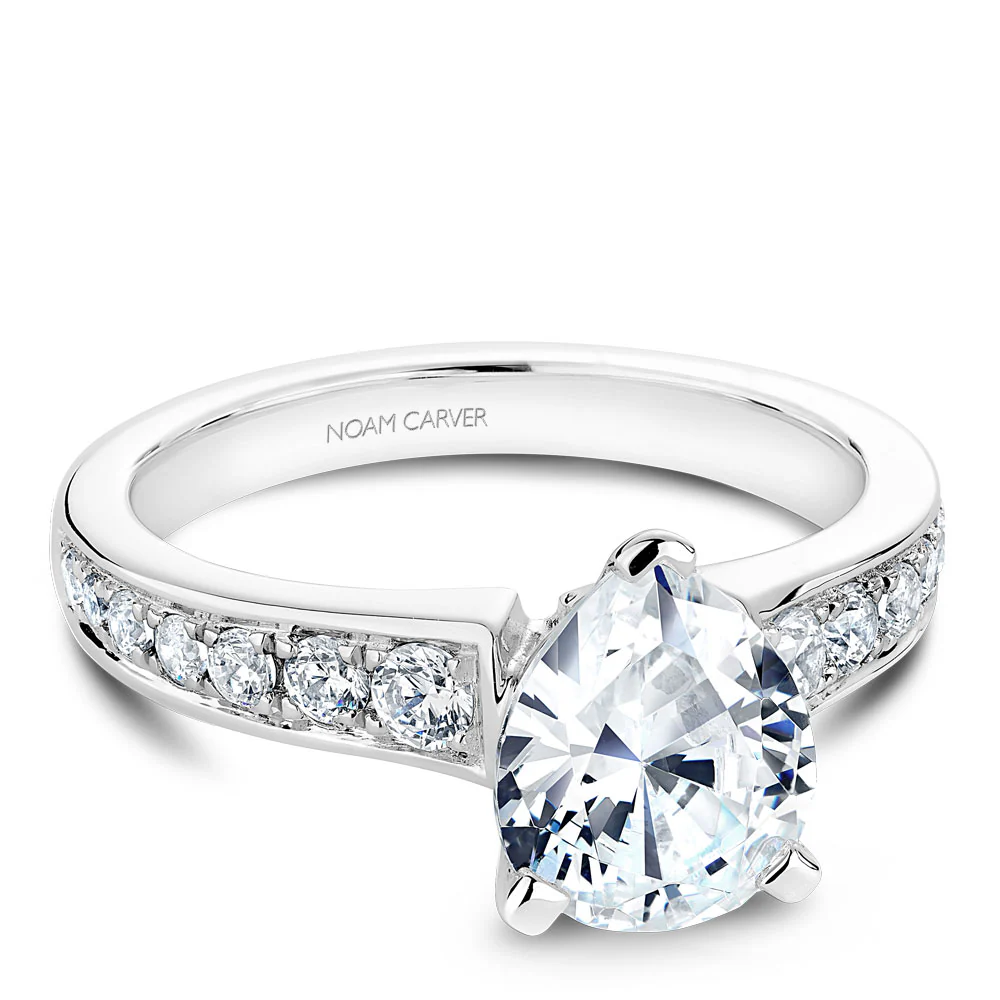 Noam Carver White Gold Channel Set Diamond Engagement Ring Setting with Pear Center Stone (0.40 CTW) - Image 2
