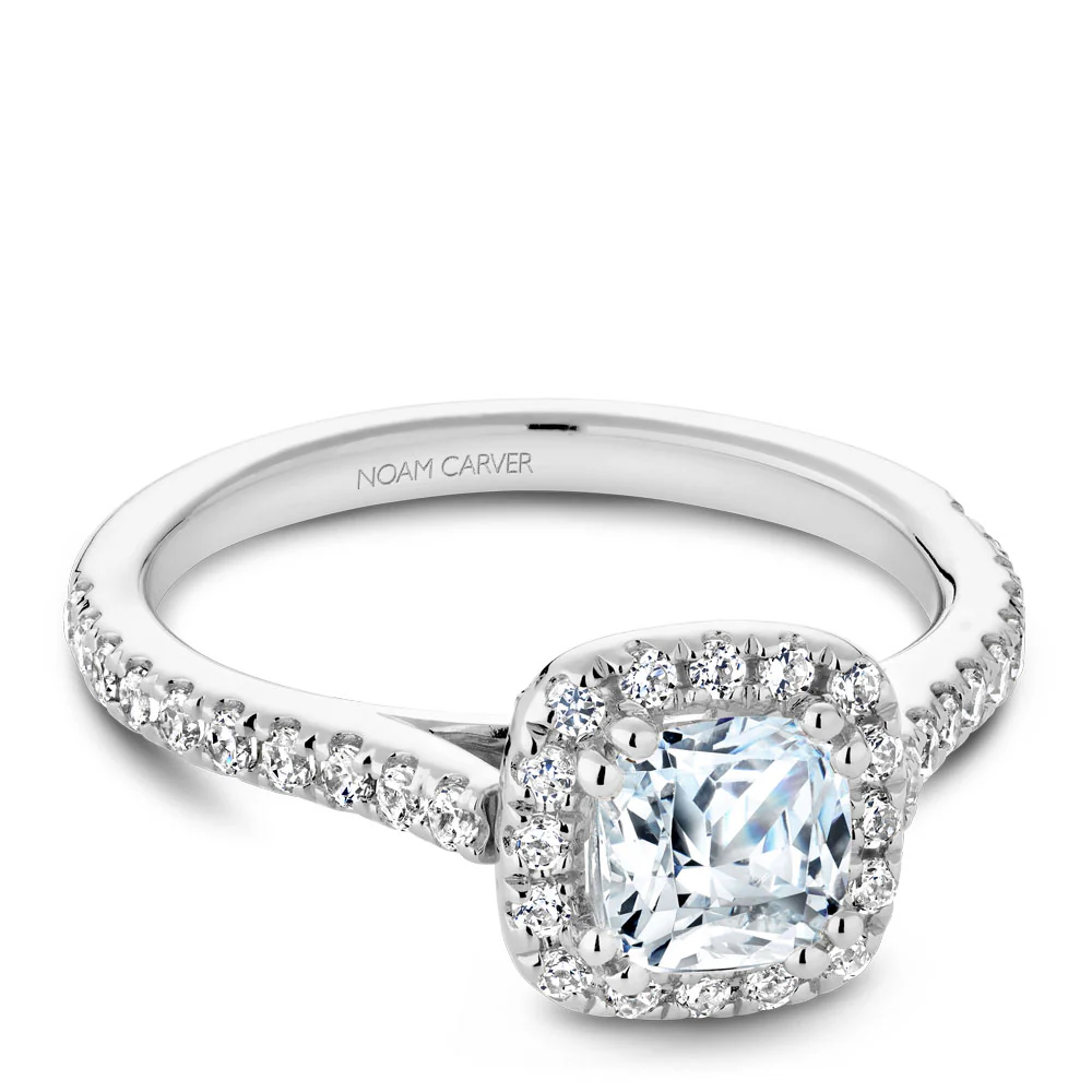 Noam Carver White Gold Cushion Diamond Engagement Ring Setting with Halo (0.38 CTW) - Image 2