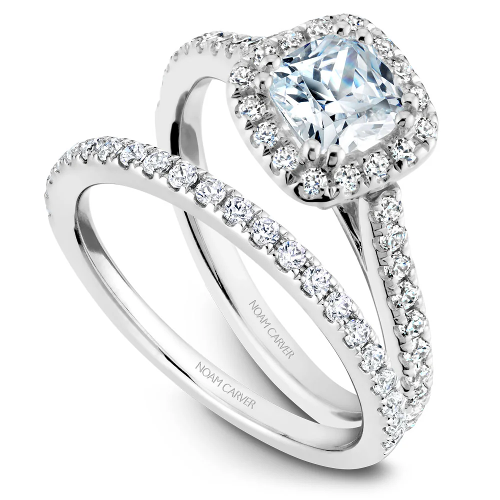 Noam Carver White Gold Cushion Diamond Engagement Ring Setting with Halo (0.38 CTW) - Image 4