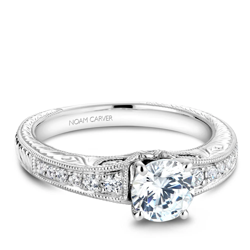 Noam Carver White Gold Diamond Engagement Ring Setting with Carved Edges (0.21 CTW) - Image 2