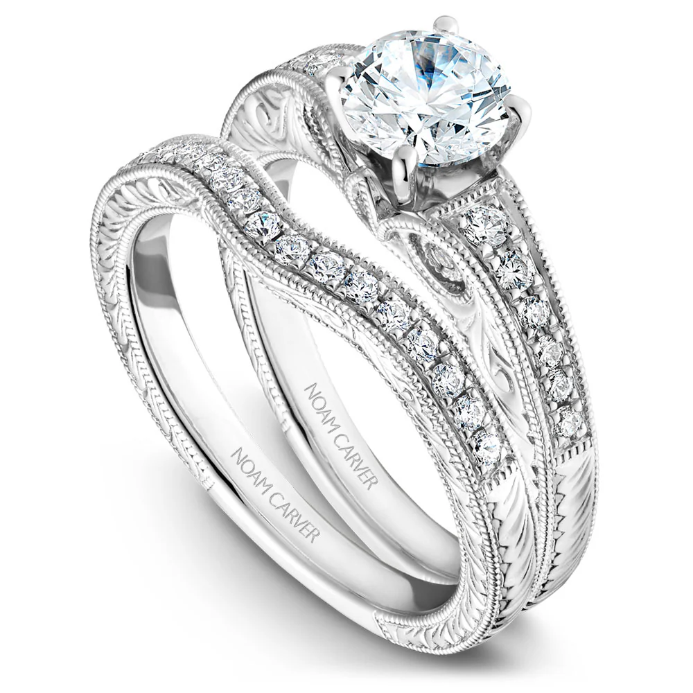 Noam Carver White Gold Diamond Engagement Ring Setting with Carved Edges (0.21 CTW) - Image 3