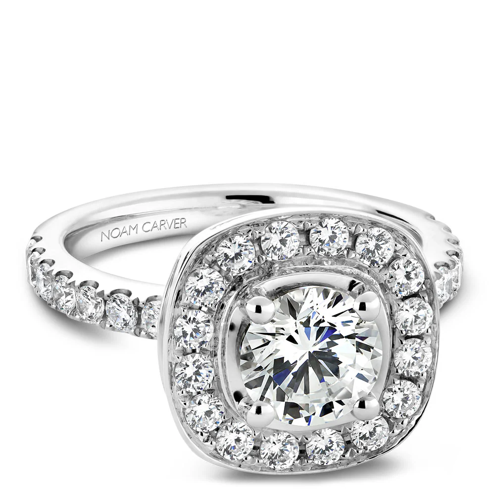 Noam Carver White Gold Diamond Engagement Ring Setting with Channel Set Cushion Halo (0.80 CTW) - Image 2