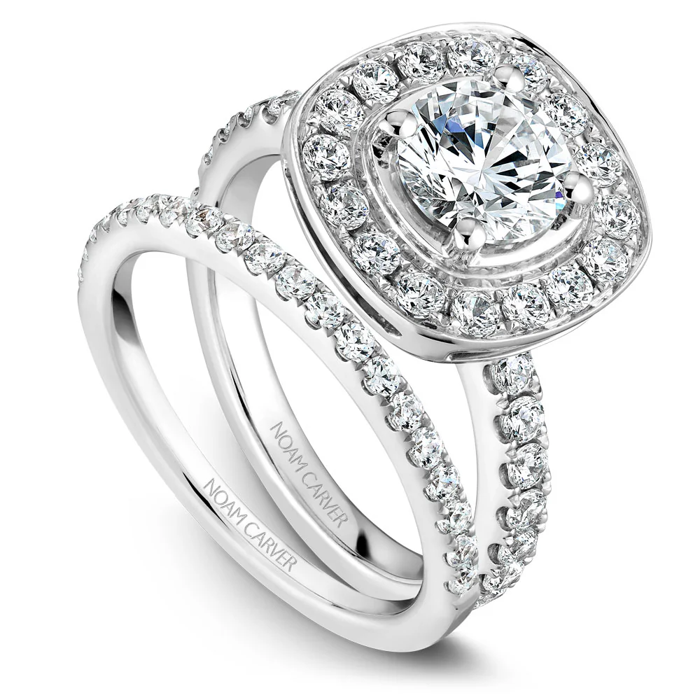 Noam Carver White Gold Diamond Engagement Ring Setting with Channel Set Cushion Halo (0.80 CTW) - Image 4