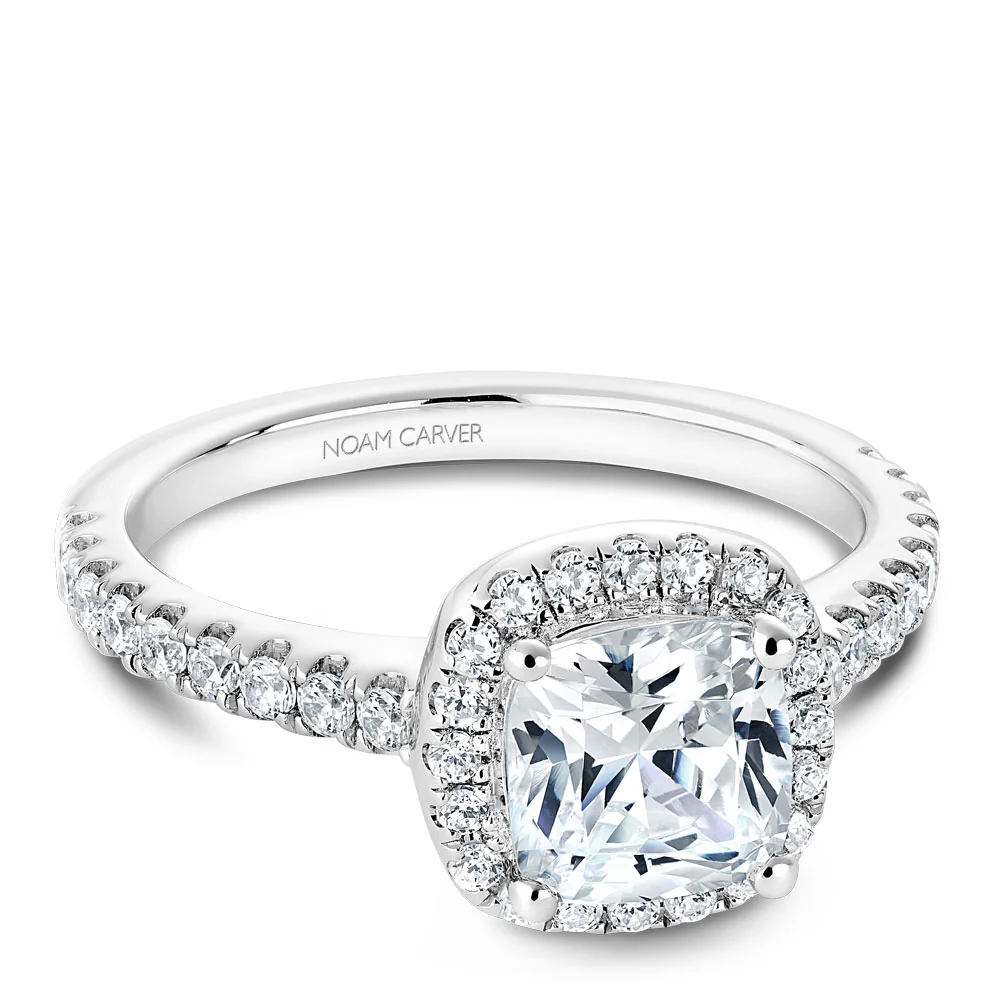 Noam Carver White Gold Diamond Engagement Ring Setting with Cushion Center Stone and Halo (0.44 CTW) - Image 2