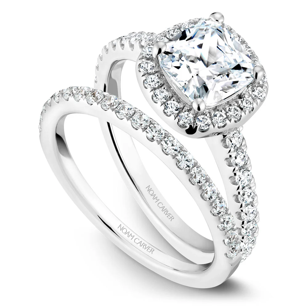Noam Carver White Gold Diamond Engagement Ring Setting with Cushion Center Stone and Halo (0.44 CTW) - Image 4