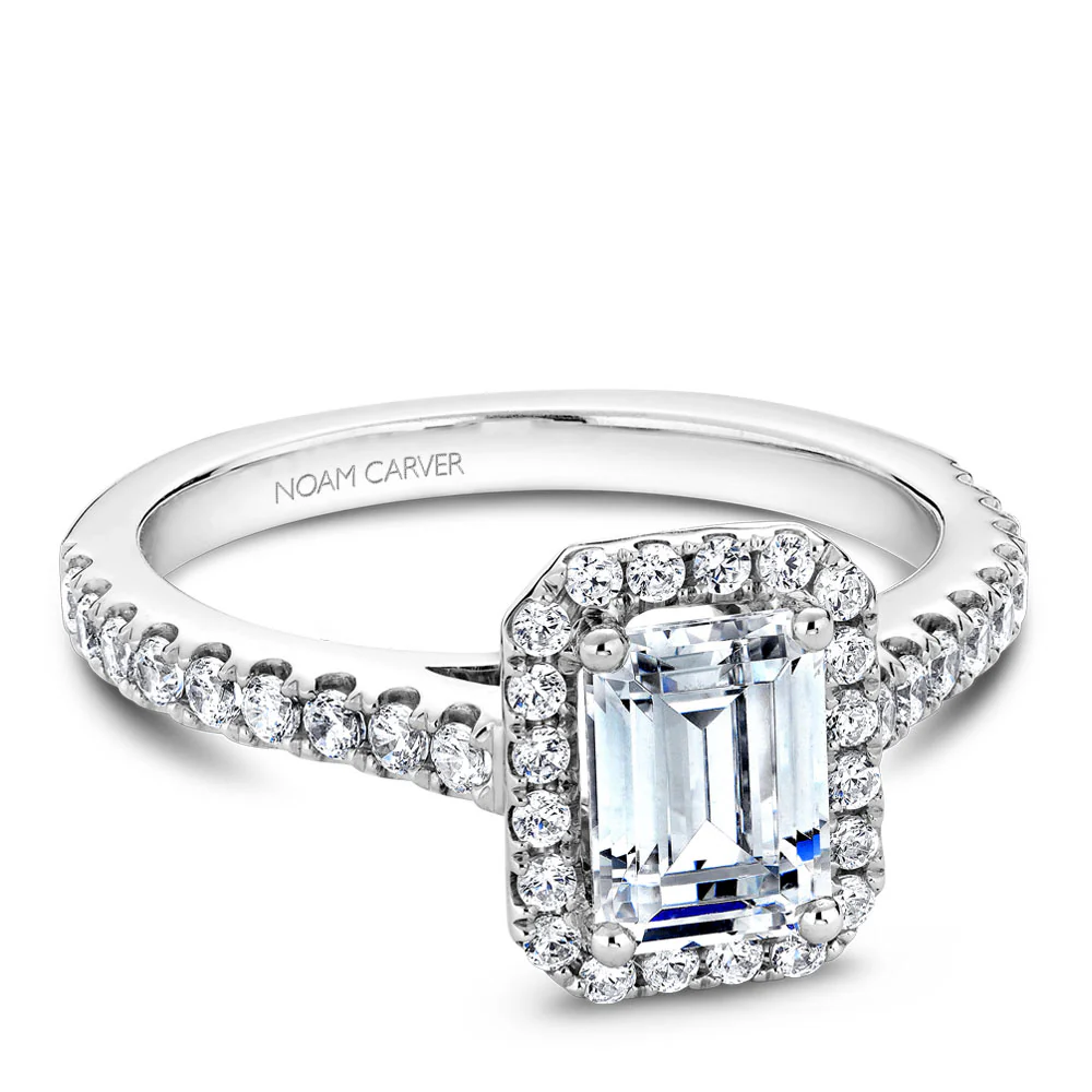 Noam Carver White Gold Diamond Engagement Ring Setting with Emerald Center Stone and Halo (0.55 CTW) - Image 2