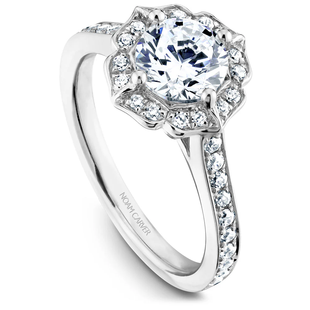 Noam Carver White Gold Diamond Engagement Ring Setting with Floral Halo (0.36 CTW)