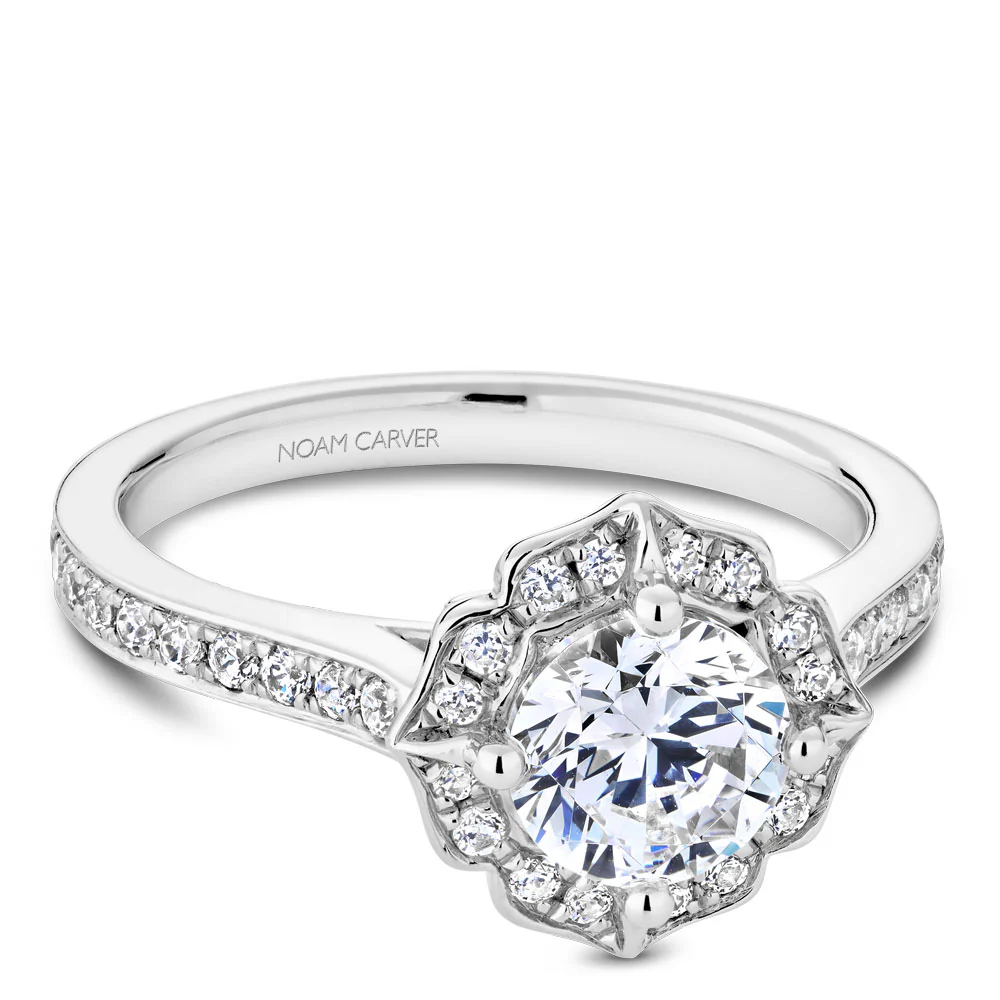 Noam Carver White Gold Diamond Engagement Ring Setting with Floral Halo (0.36 CTW) - Image 2