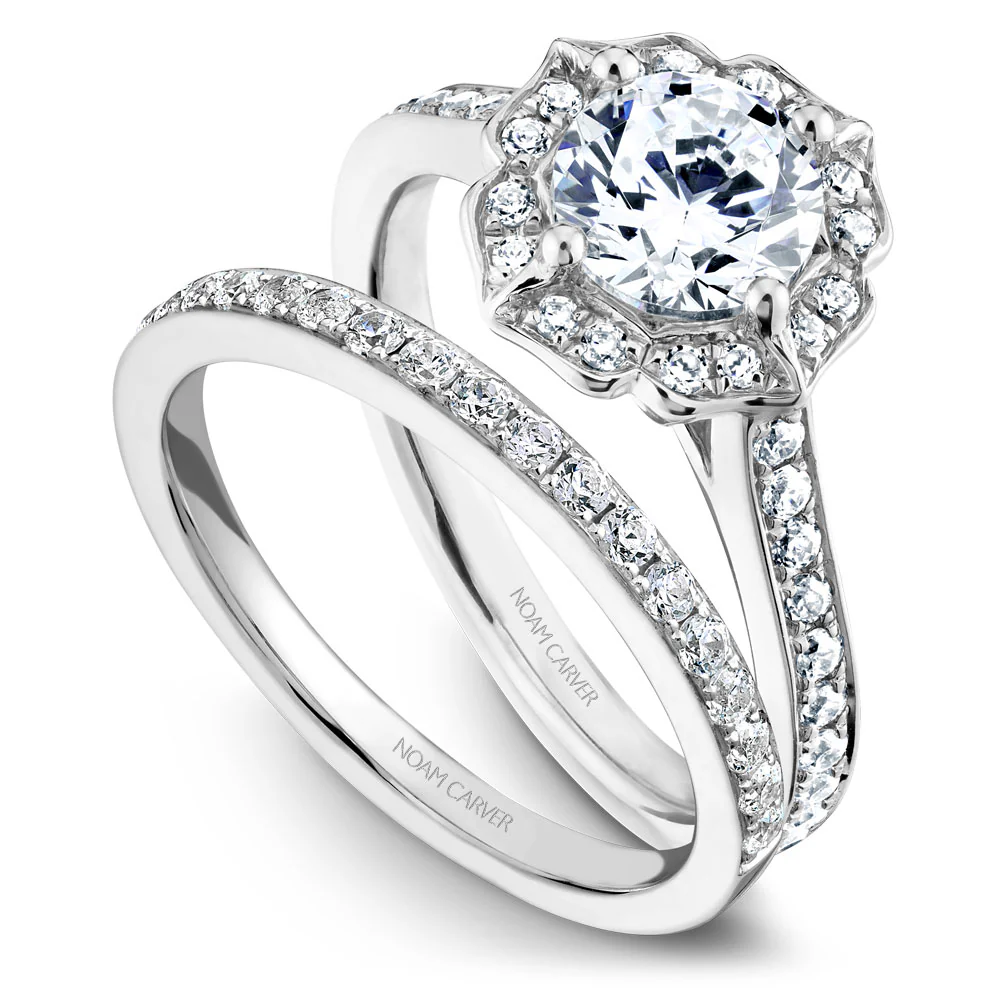 Noam Carver White Gold Diamond Engagement Ring Setting with Floral Halo (0.36 CTW) - Image 3