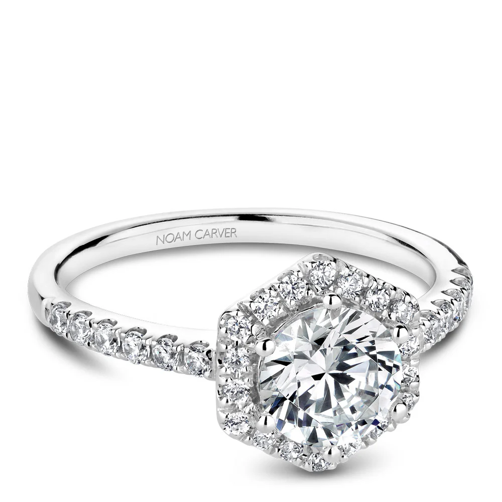 Noam Carver White Gold Diamond Engagement Ring Setting with Hexagonal Halo (0.38 CTW) - Image 2