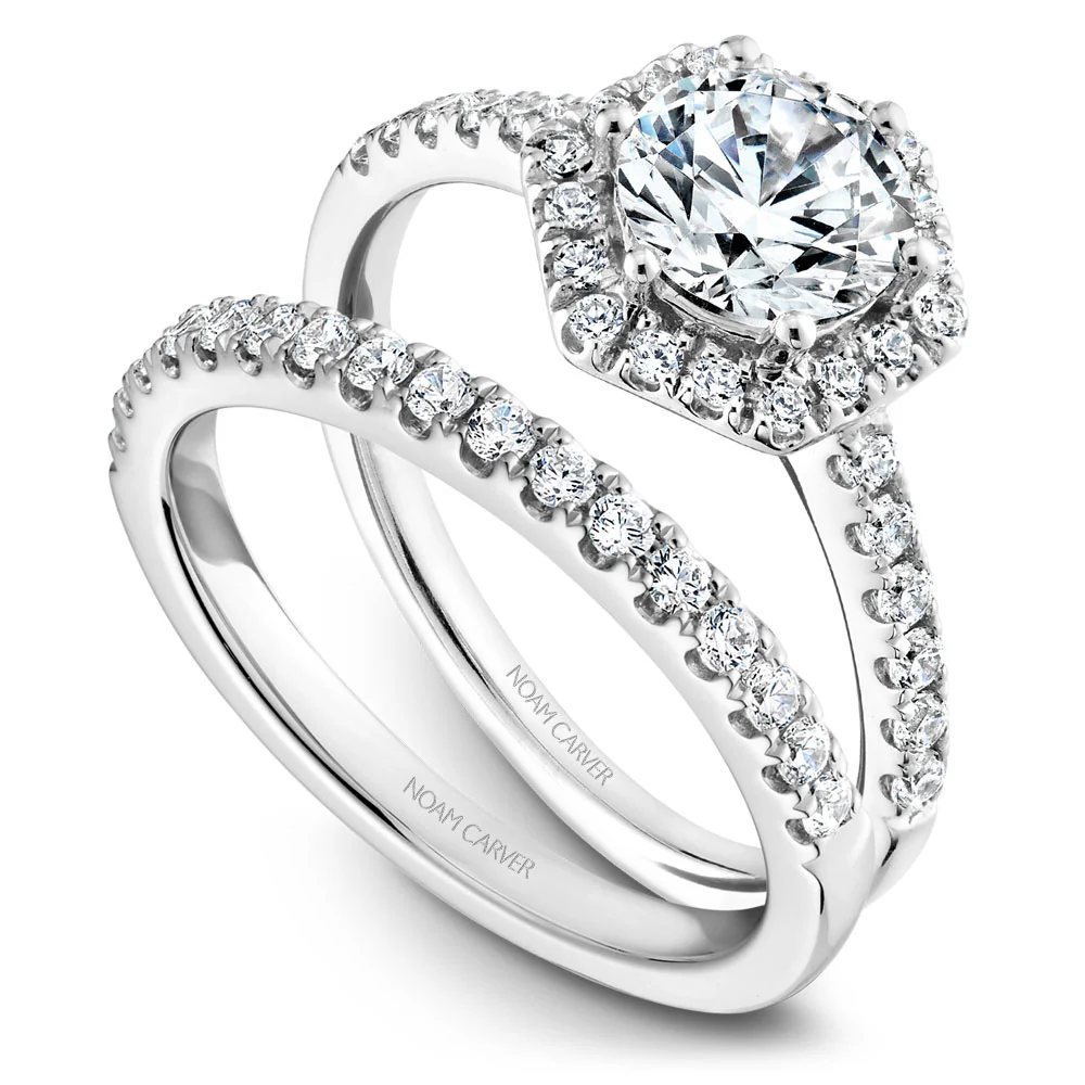 Noam Carver White Gold Diamond Engagement Ring Setting with Hexagonal Halo (0.38 CTW) - Image 4