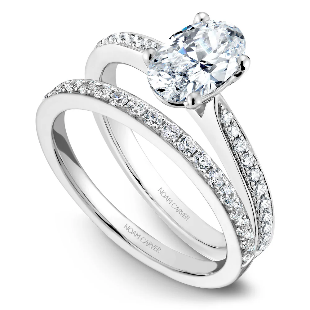 Noam Carver White Gold Diamond Engagement Ring Setting with Oval Center Stone (0.17 CTW) - Image 4