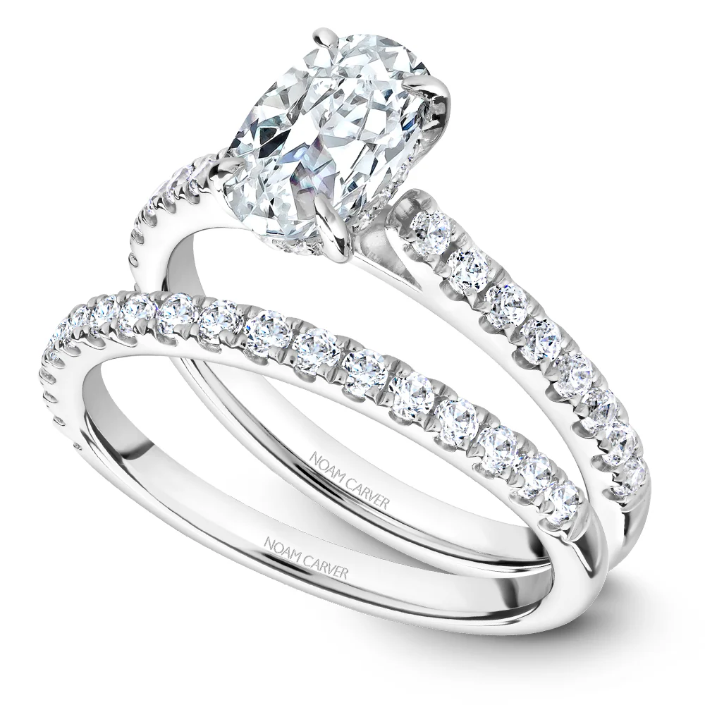 Noam Carver White Gold Diamond Engagement Ring Setting with Oval Center Stone (0.37 CTW) - Image 4