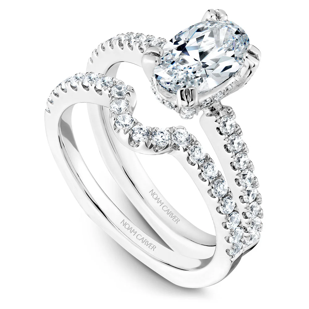 Noam Carver White Gold Diamond Engagement Ring Setting with Oval Center Stone (0.42 CTW) - Image 4